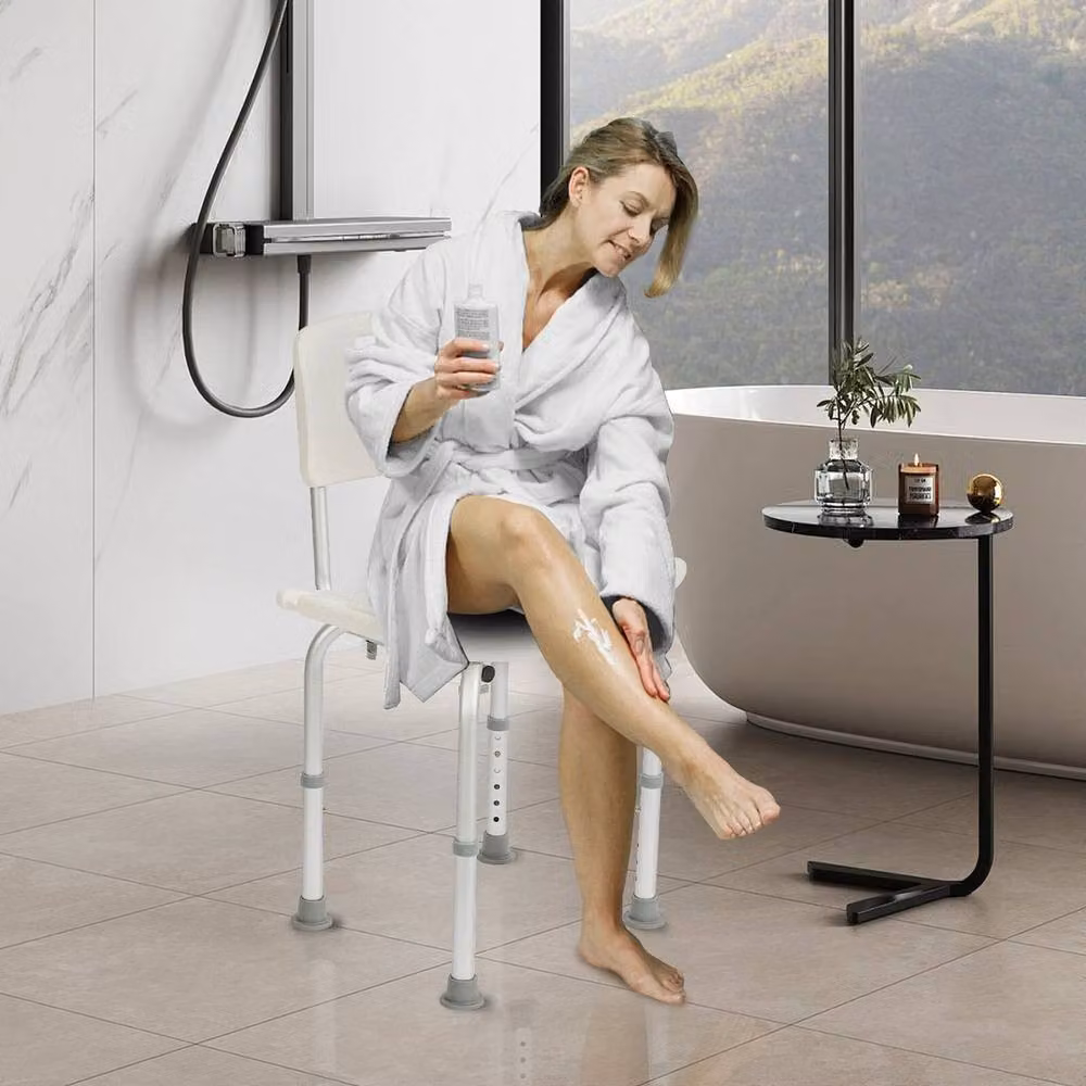 FORGEVIO White Shower Chair and Bath Bench Seat with Drainage Seat and Height Adjustable Non-Slip Legs – 3