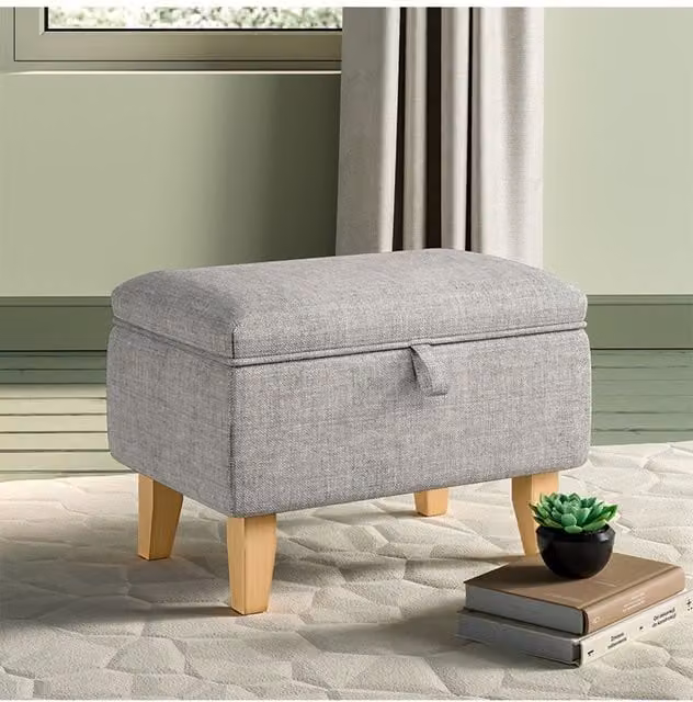 Living and Home Modern Rectangular Upholstered Storage Footstool in Light Grey – 1