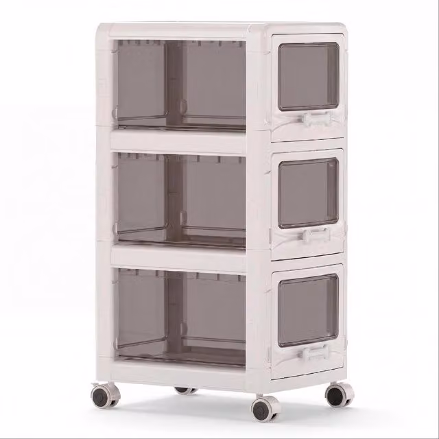 COSTWAY Plastic Drawer Storage Organizer in White and Transparent with Castors
