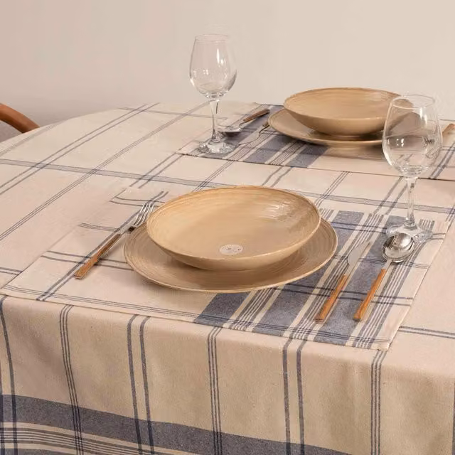 The Mia UK Set of 4 Blue Checked Maritime Linen Placemats