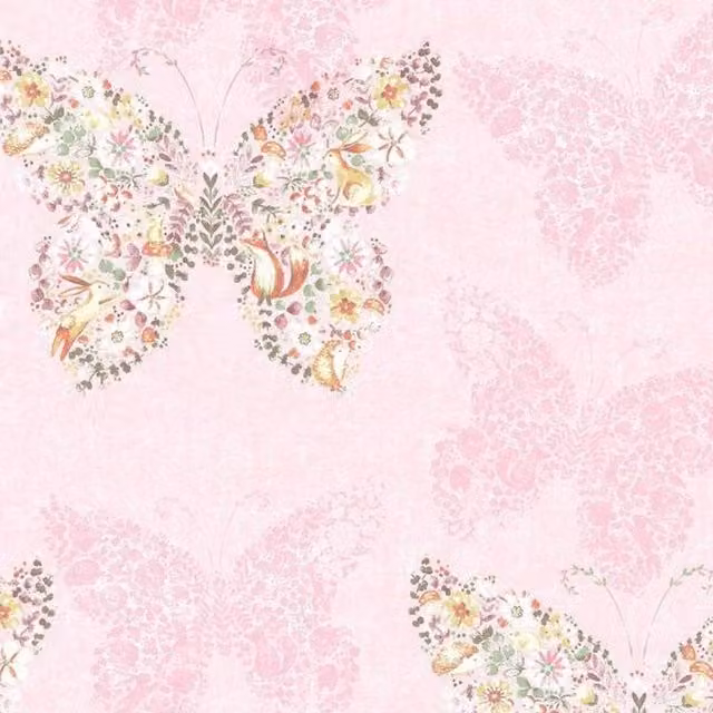 Muriva Catherine Lansfield Enchanted Butterfly Pink Floral Non-Woven Vinyl Wallpaper