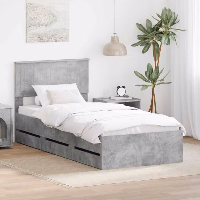 Berkfield Home Modern Bed Frame with Drawer in Concrete Grey, Engineered Wood, W/D/H: 90 x 190 cm – 1