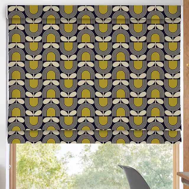 Orla Kiely Striped Tulip Made To Measure Blackout Roman Blind in Blue and Yellow