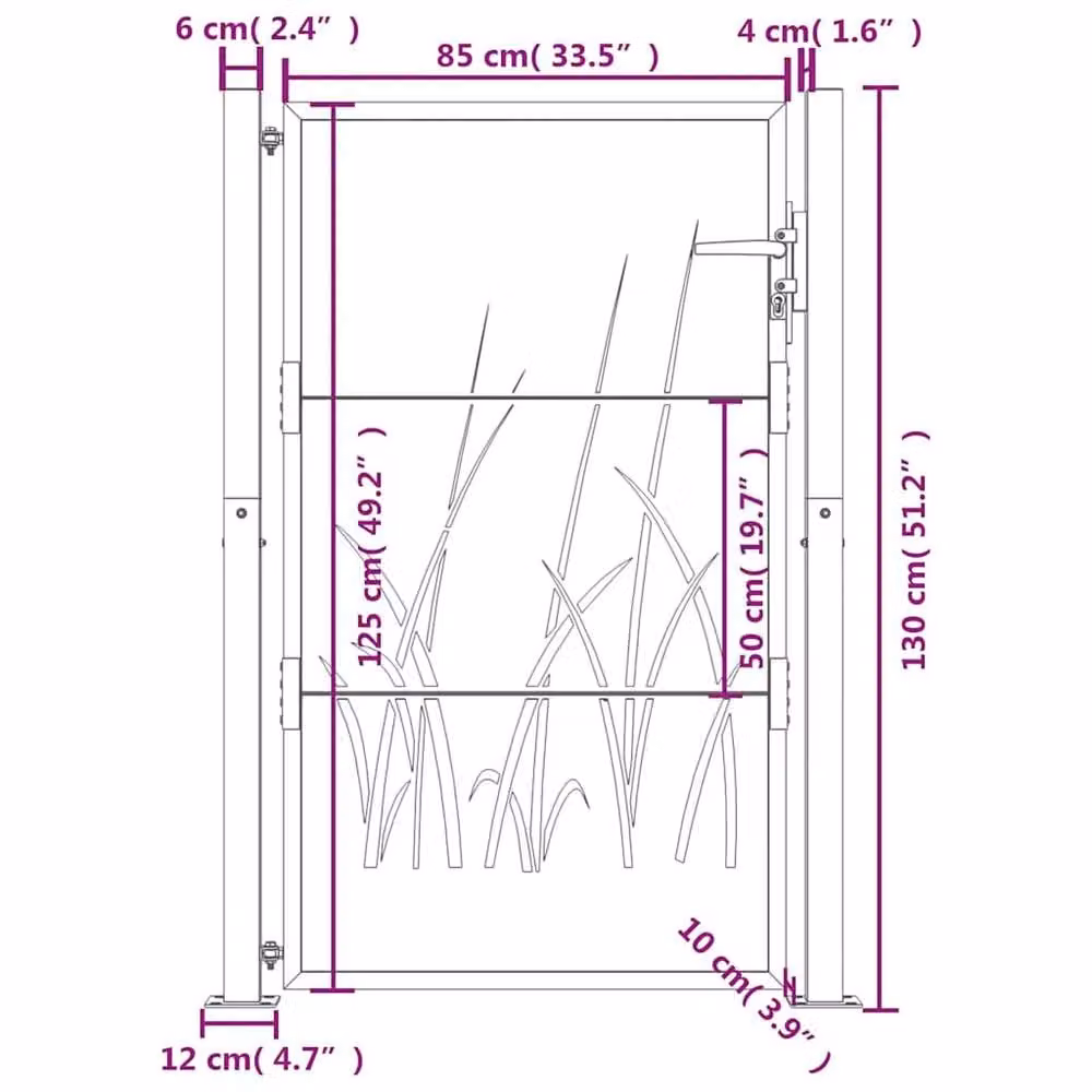 Berkfield Home Corten Steel Garden Gate with Grass Design in Brown, W: 105 cm, H: 130 cm – 4