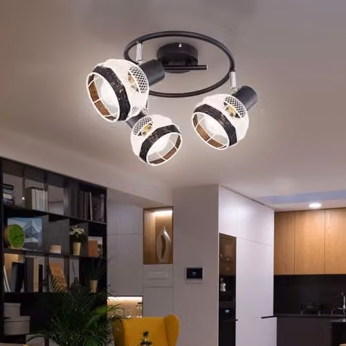 Globo Lighting Industrial Round Ceiling Spot Lamp in Black Metal with Hemp Rope – 4