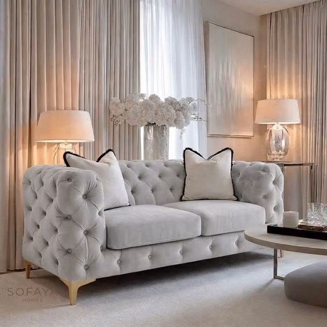 Sofaya Monaco 2 Seater Chesterfield Velvet Sofa in Light Grey – 1