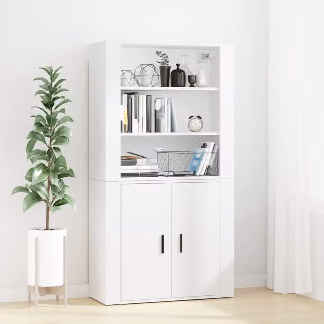 Berkfield Home White Matt Wall Mounted Highboard with Hinged Doors and Internal Shelves