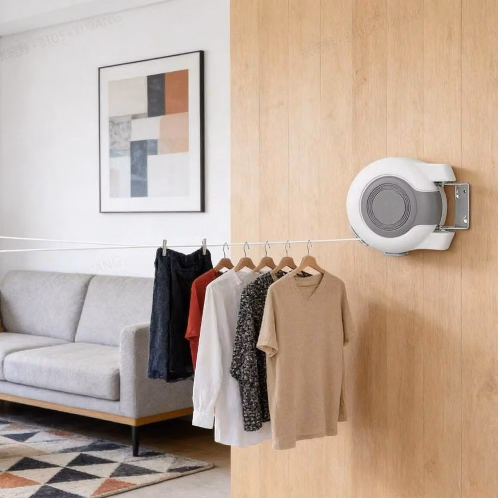 NESTLUNE Double Retractable Wall Mounted Outdoor Washing Line, White, W/D/H: 100 x 100 x 100 cm – 4