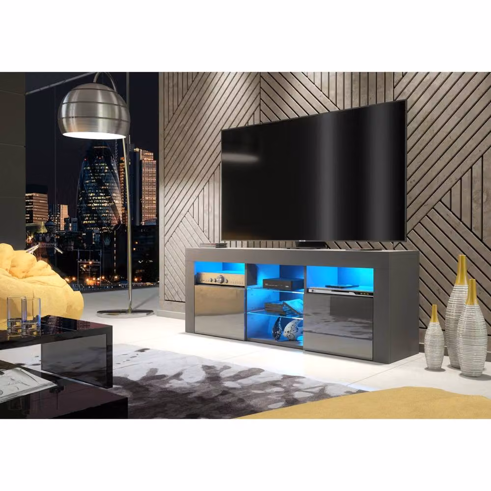 Mex Furniture LTD Pulse TV Unit in Dark Grey with Glossy Doors, W: 145 cm, H: 53 cm, D: 35 cm – 2