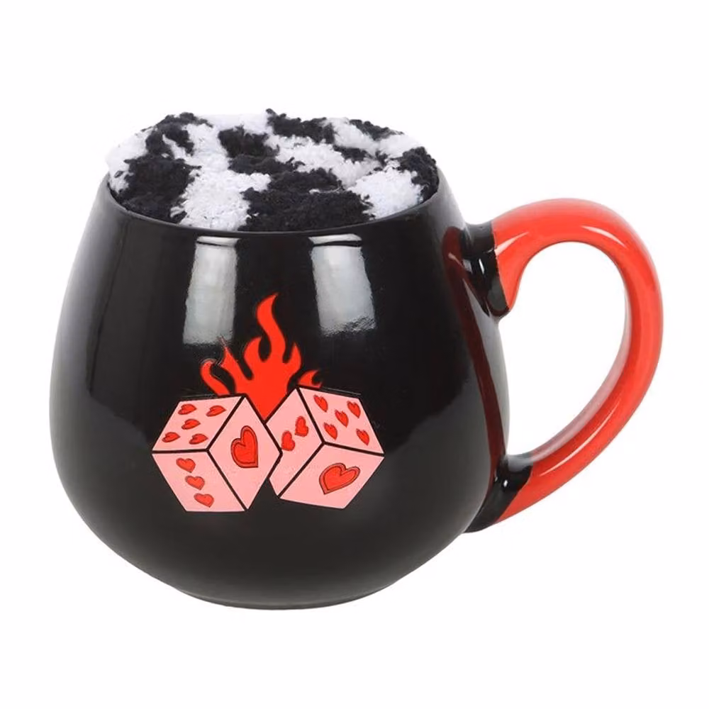 Uniqueful Black Dice Mug and Socks Set, 550ml – 3
