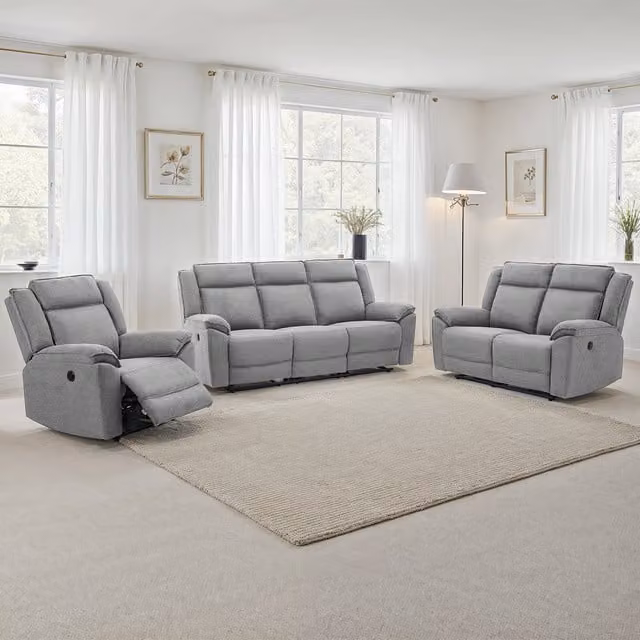 More4Homes Skye 3-Piece Linen Electric Recliner Sofa Set in Grey