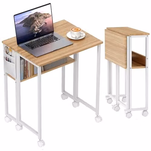 HOMCOM Folding Writing Desk with Storage Shelf and Bag, Natural Wood Finish, W: 63 cm, D: 50 cm, H: 75 cm – 1