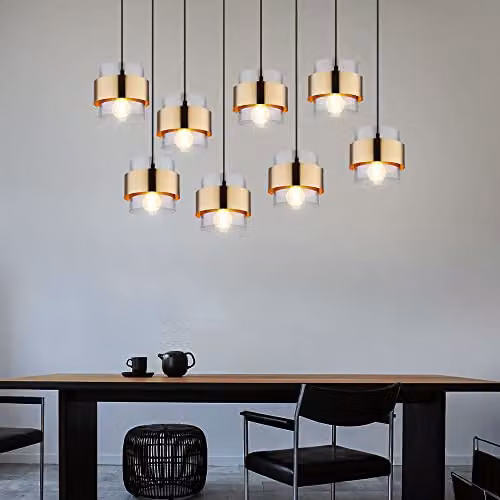Globo Lighting Modern Suspended LED Pendant Light with Grey Glass and Brass Rings, H 103 cm x W 34 cm x D 34 cm – 3