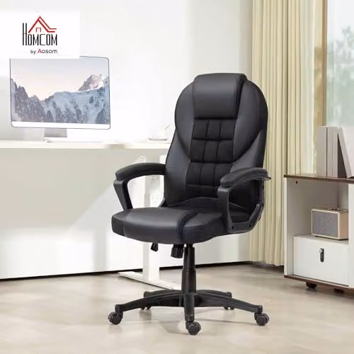 HOMCOM Executive Office Chair in Black Synthetic Leather with High Back, Armrests and Headrest, Swivel Function – 2
