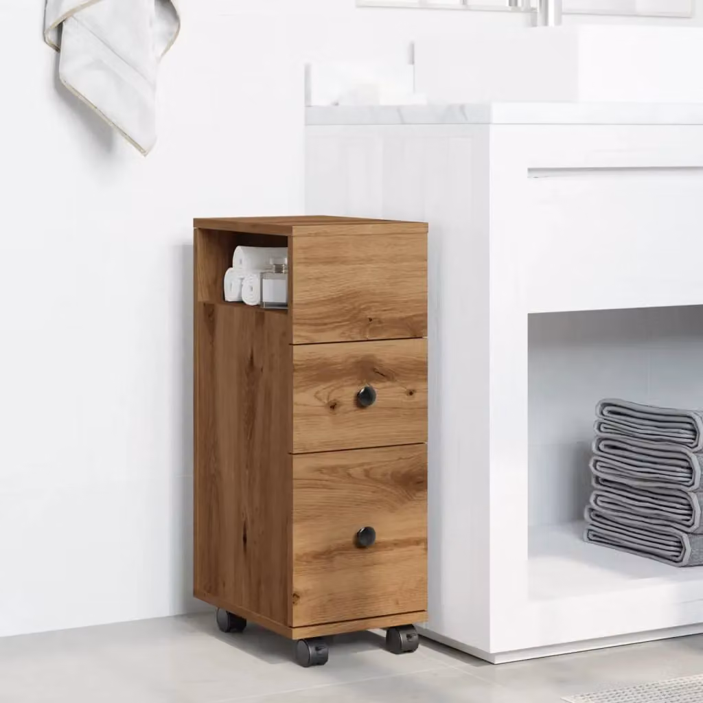 Berkfield Home Narrow Freestanding Bathroom Cabinet with Wheels in Artisan Oak Brown – 3