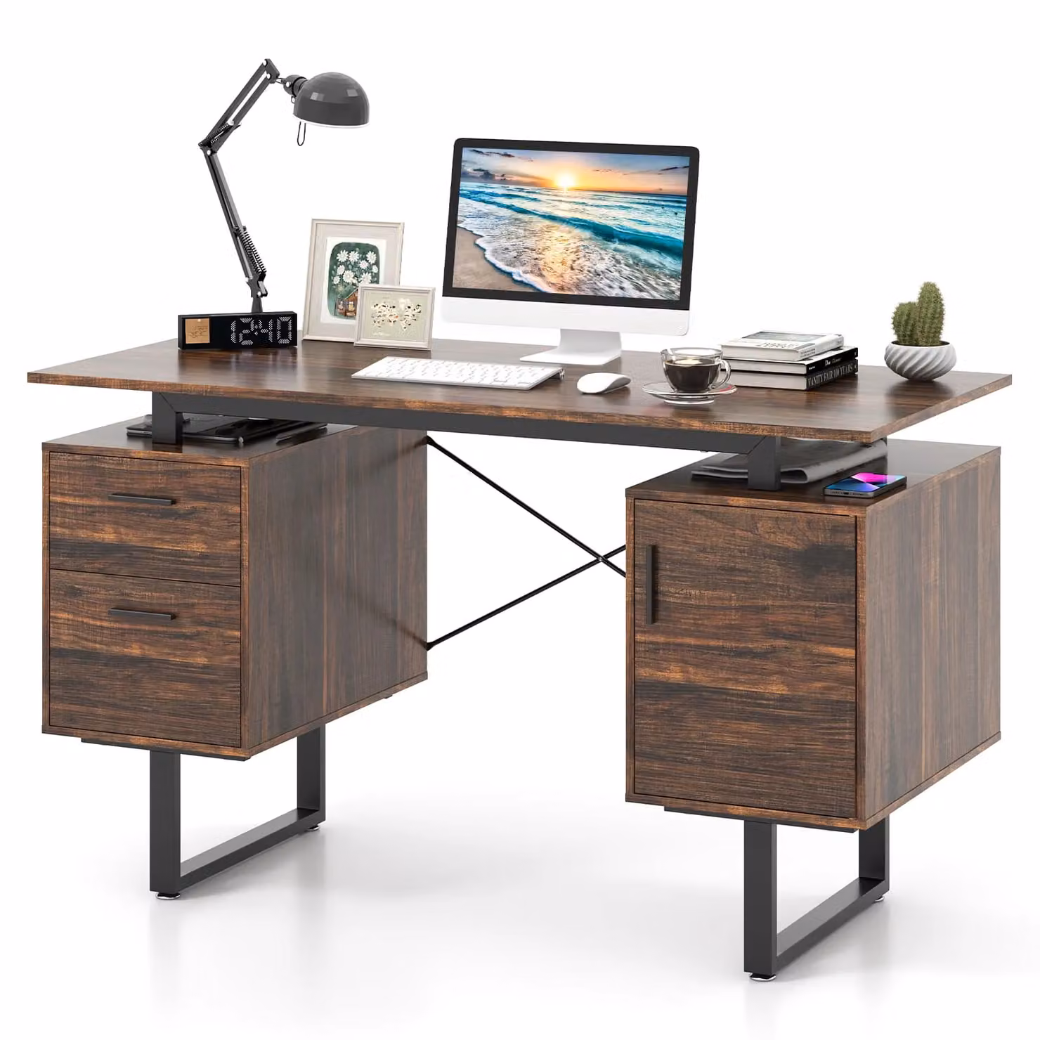 Costway Modern Computer Desk with Floating Desktop in Brown – 2