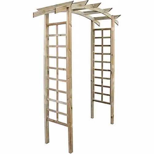 Forest Style Luna Arc Curved Wood Pergola Trellis for Climbing Plants, Brown, H: 222 cm, W: 160 cm, D: 70 cm