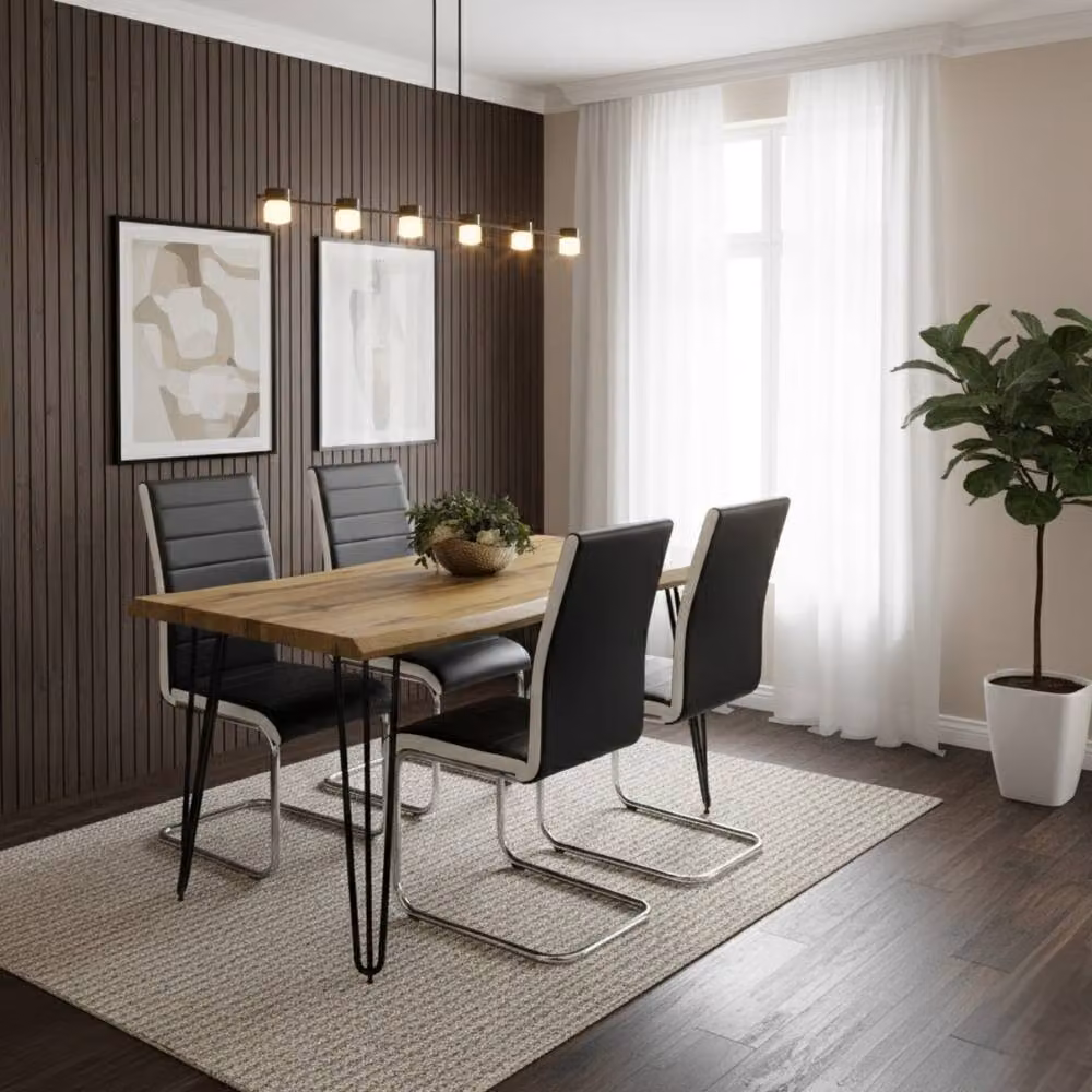 KOSY KOALA Modern Industrial Dining Table Set with 4 Black Chairs in Brown and White – 2