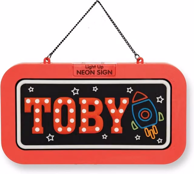 History & Heraldry Toby Pre-personalised Light-Up Neon Bedroom Sign in Black and Multicolour