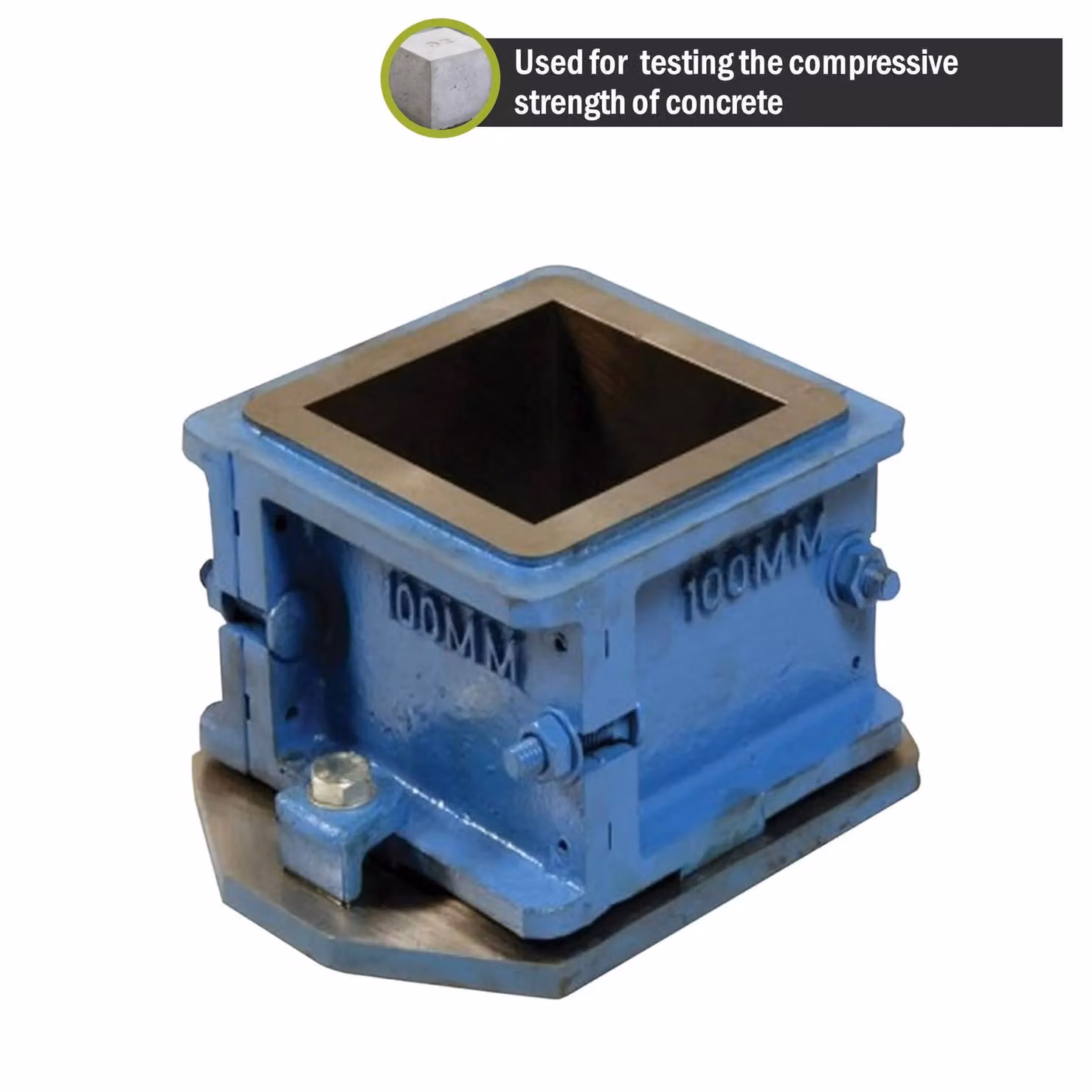 Pegdev Blue Iron 4-Part Concrete Test Cube Mould for Slump Strength Testing, 100mm – 2
