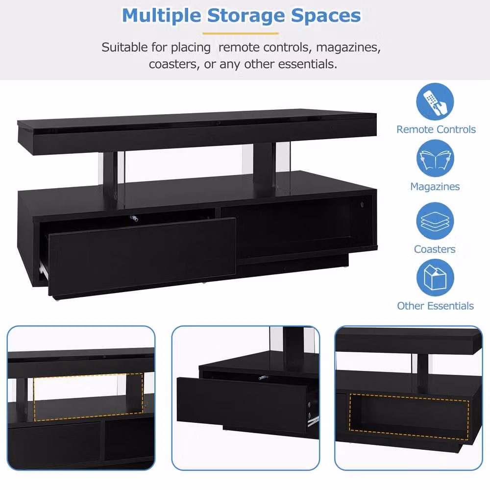 Matteo Black High Gloss LED Coffee Table with Storage, W/D/H: 95 x 50 x 42.5 cm – 4
