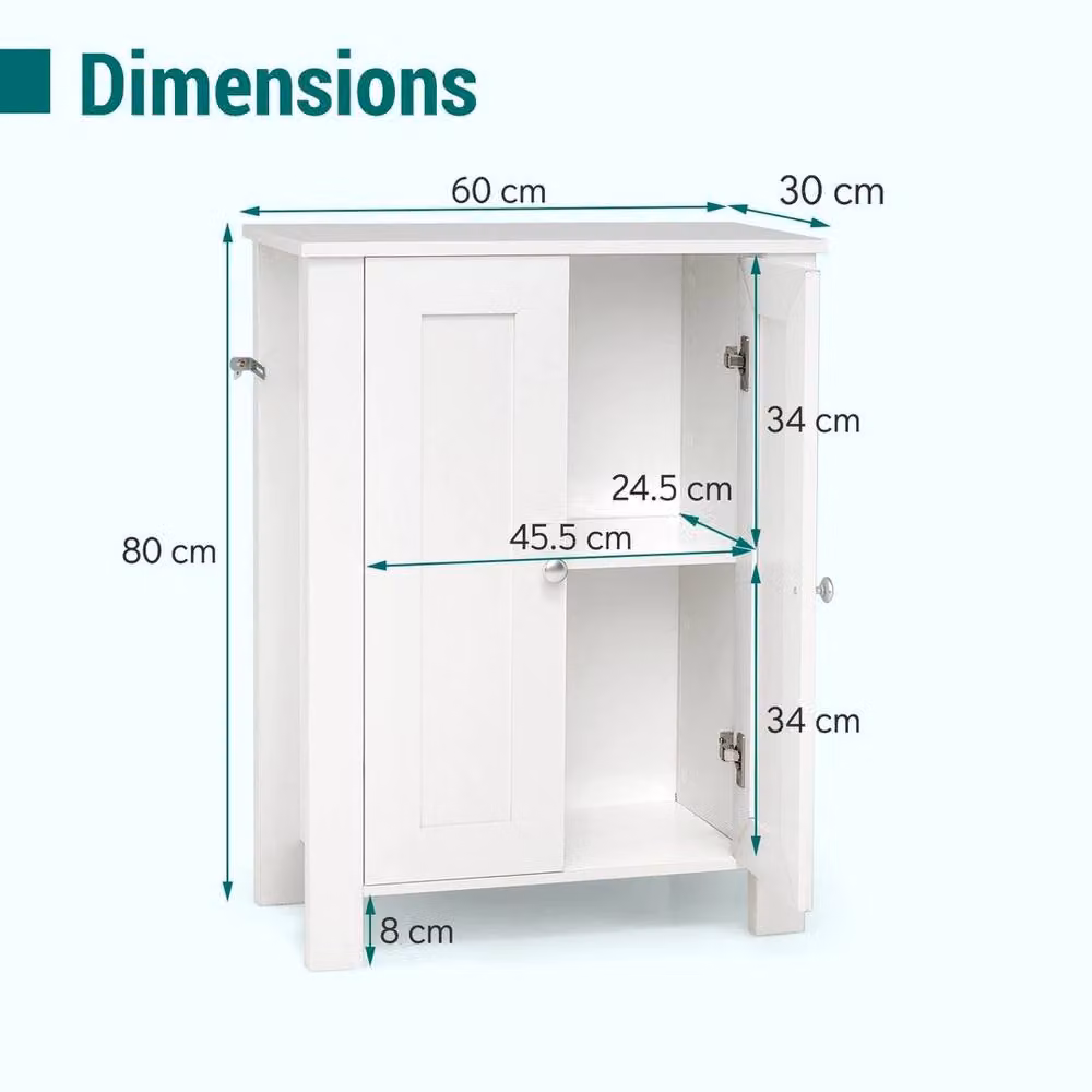 FORGEVIO Modern Freestanding Storage Cabinet with Hinged Double Doors in Matt White, W/D/H: 60 x 30 x 80 cm – 2