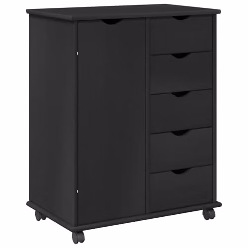 vidaXL Rolling Cabinet in Black Solid Pine Wood, W/D/H: 63.5 x 39 x 79 cm – 1