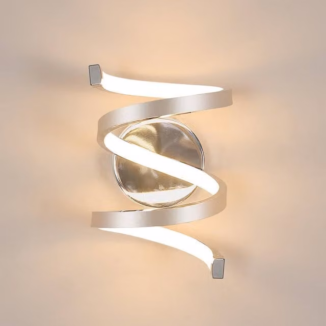 Pheashine Silver Spiral LED Wall Lamp, 19W, 3000K Warm White, W/D/H: 13 x 14 x 29 cm