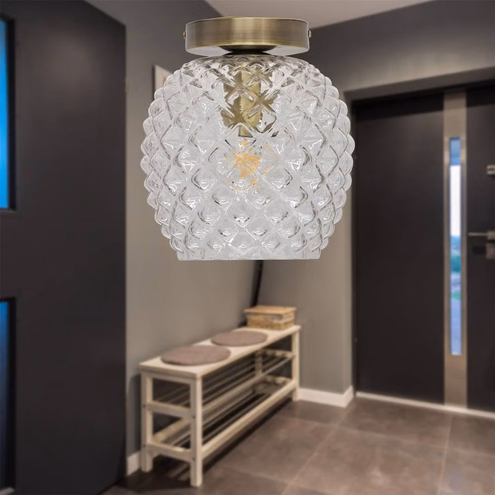 First Choice Lighting Baine Antique Brass Ceiling Light Fitting with Transparent Glass Shade – 2
