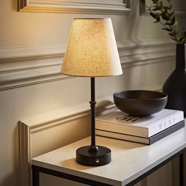 ValueLights Lowe Rechargeable Table Lamp with Black Fabric Cone Shade
