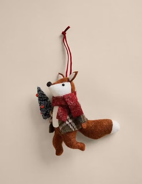 M&S Orange Felt Fox Novelty Hanging Christmas Decoration