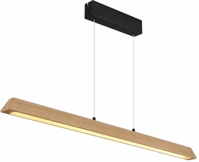 Netlighting Melba Bar Pendant Light in Matt Black with Wood Effect, Dimmable LED, Adjustable CCT