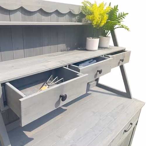 RayGar Beatrix Wooden Garden Potting Table with Storage, Grey, W/D/H: 115.5 x 47 x 164 cm – 3