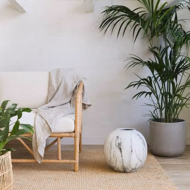 Wyld Haus Round Ceramic Tabletop Vase in White, H 25.0 cm x W 23.0 cm x D 25.0 cm