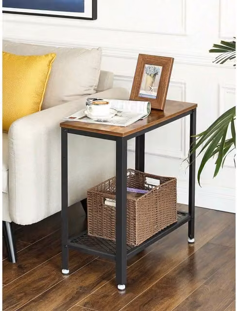 VASAGLE Rustic Side Table with Mesh Shelf in Bronze