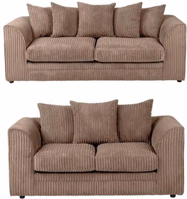 LUXURY LIFE Dylan Jumbo Cord Fabric Sofa Set in Light Brown