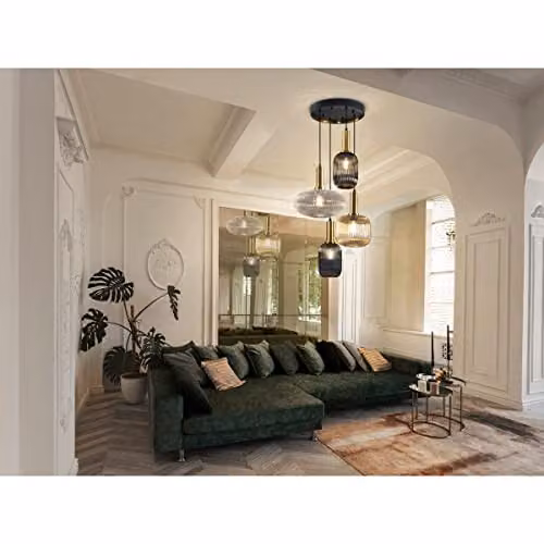 Schuller Norma 4 Light Cluster Pendant Ceiling Light in Black and Brass with Transparent Crystal – 2