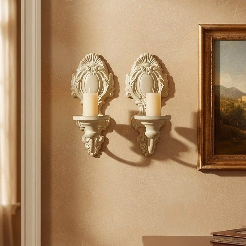 SPETLEK Set of 2 Vintage Wall Mounted Candle Holder Sconces in Beige – 3