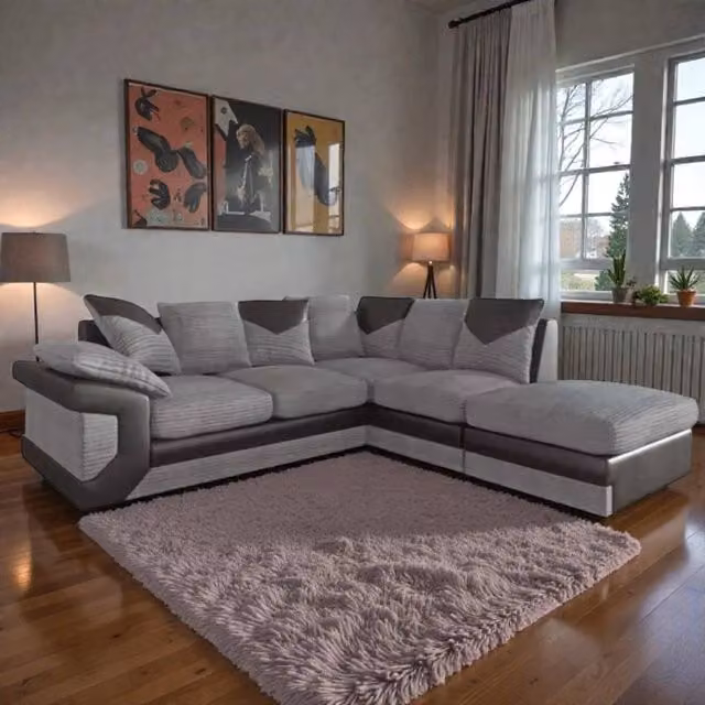 Snug Furniture Birmingham Ltd Dino Jumbo Cord Right Hand Facing Corner Sofa in Black and Grey