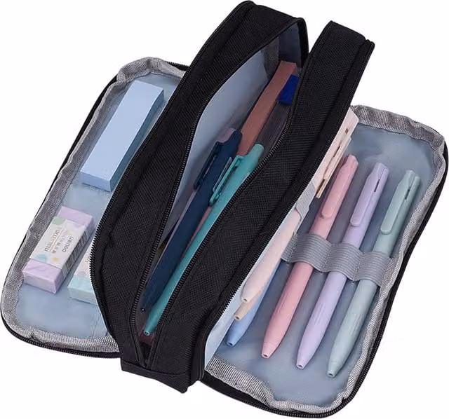 Livingandhome 47-Piece Black Plastic School Stationery Set with Pencil Case