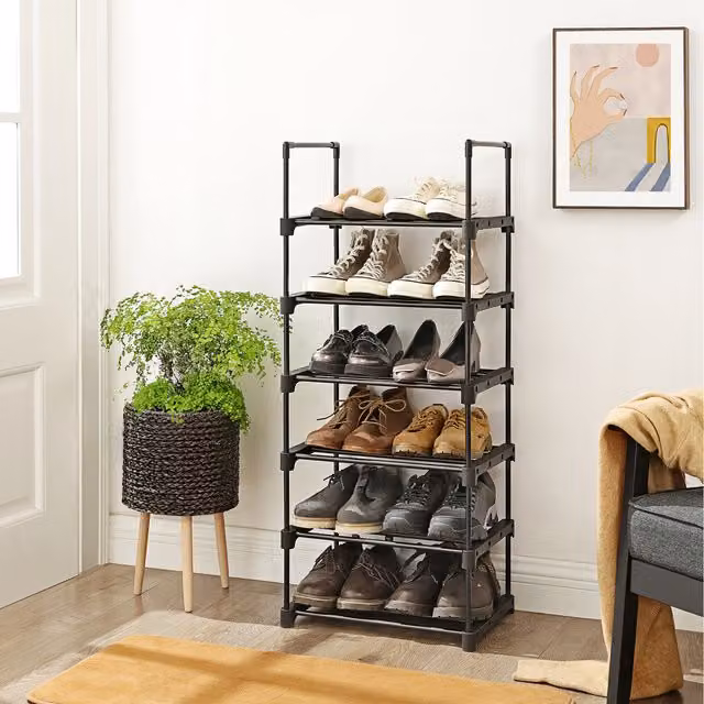 SONGMICS 6-Tier Metal Shoe Rack Organiser, Black, W/D/H: 106 x 45 x 30 cm