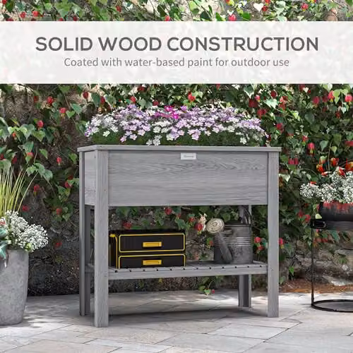 Outsunny Wooden Raised Garden Bed with Storage Shelf in Grey, W/D/H: 81 x 40 x 40 cm – 4