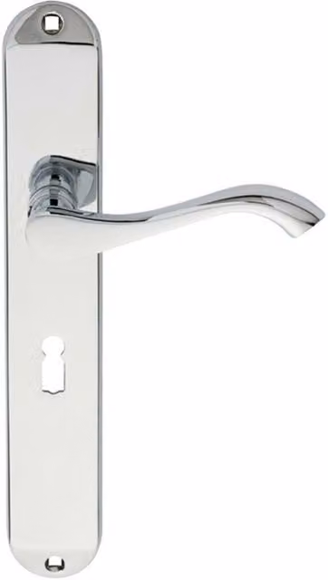 Loops Pair of Curved Handle on Long Slim Lock Backplate in Polished Chrome, 241 x 40 mm