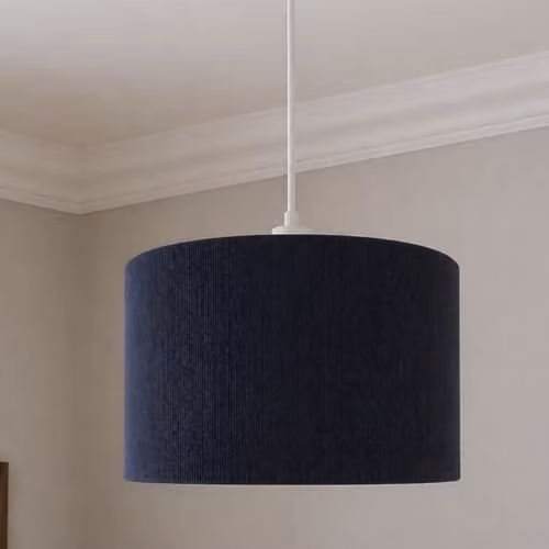 CGC Lighting Lola Round Corduroy Lampshade with Silk Inner in Blue, Diameter: 30 cm