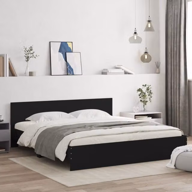 Berkfield Home Upholstered Bed Frame in Black, W: 160 cm, D: 200 cm