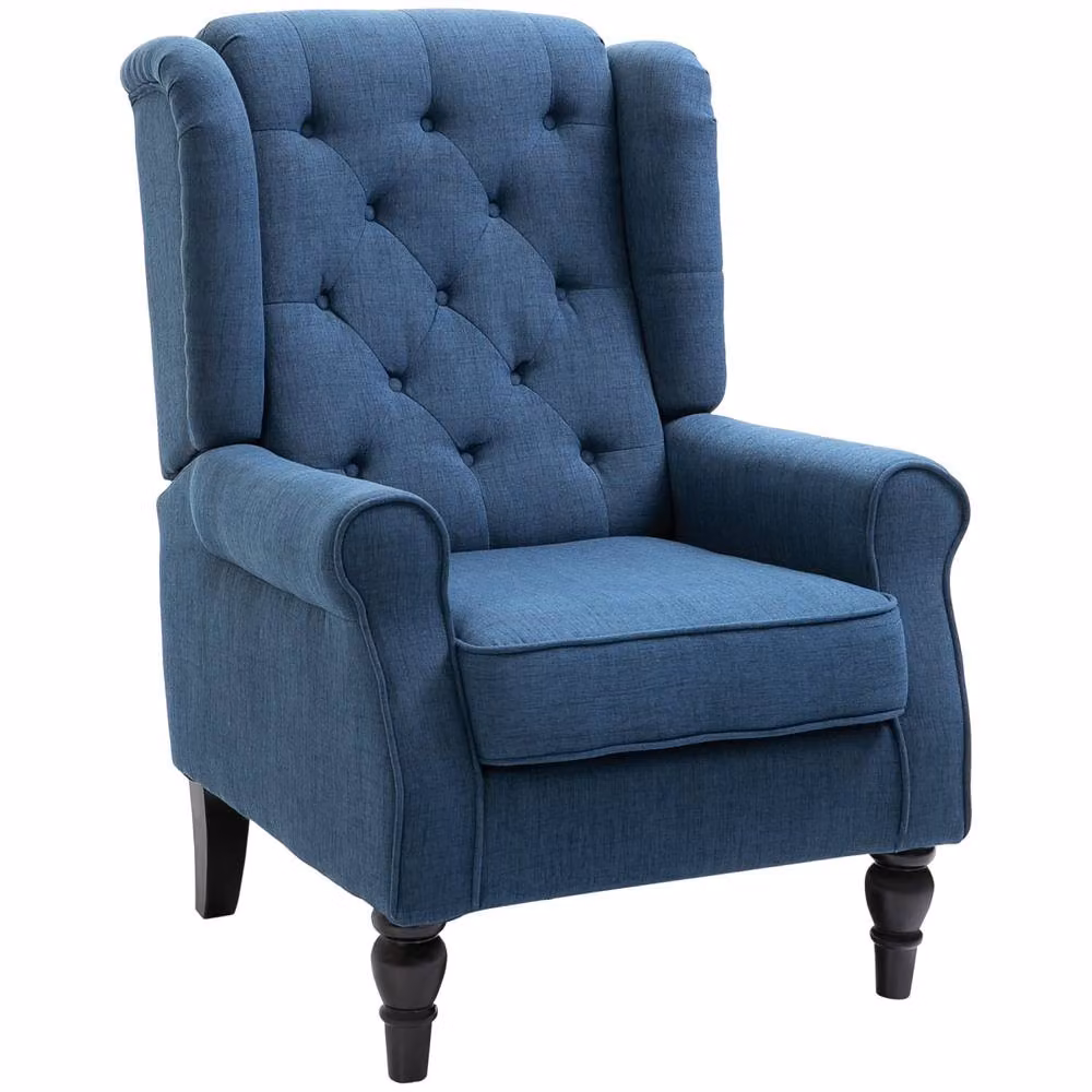 Wyld Haus Blue Wingback Accent Chair with Button Tufting and Snow Flannel Upholstery – 2
