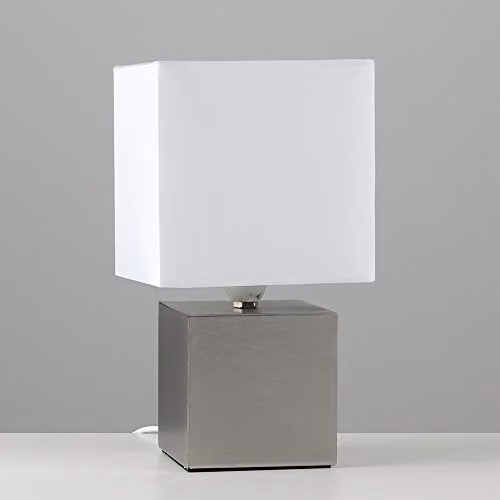 MiniSun Set of 2 Modern Cube Design Dimmable Touch Table Lamps with White Fabric Shades in Silver and Chrome – 2