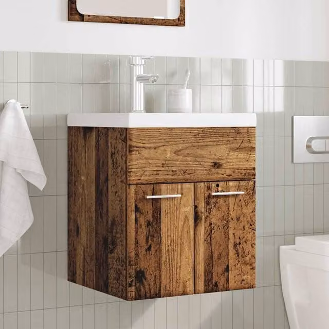 Berkfield Home 2 Piece Rustic Brown Bathroom Furniture Set with Vanity Unit and Hinged Doors