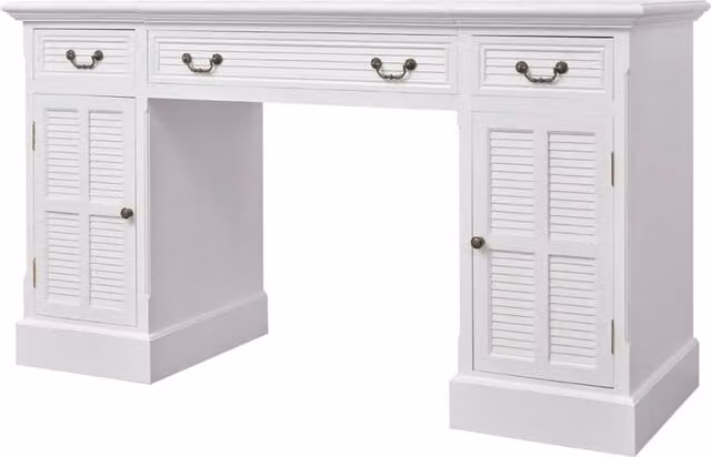 Berkfield Home Double Pedestal Writing Desk in White, W/D/H: 140 x 48 x 80 cm