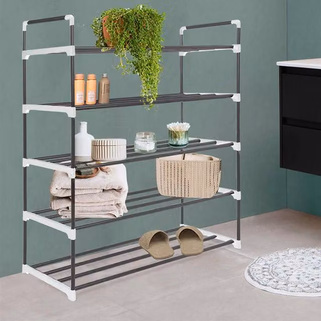 MantraRaj 5 Tier Heavy Duty Metal Shoe Rack in Grey